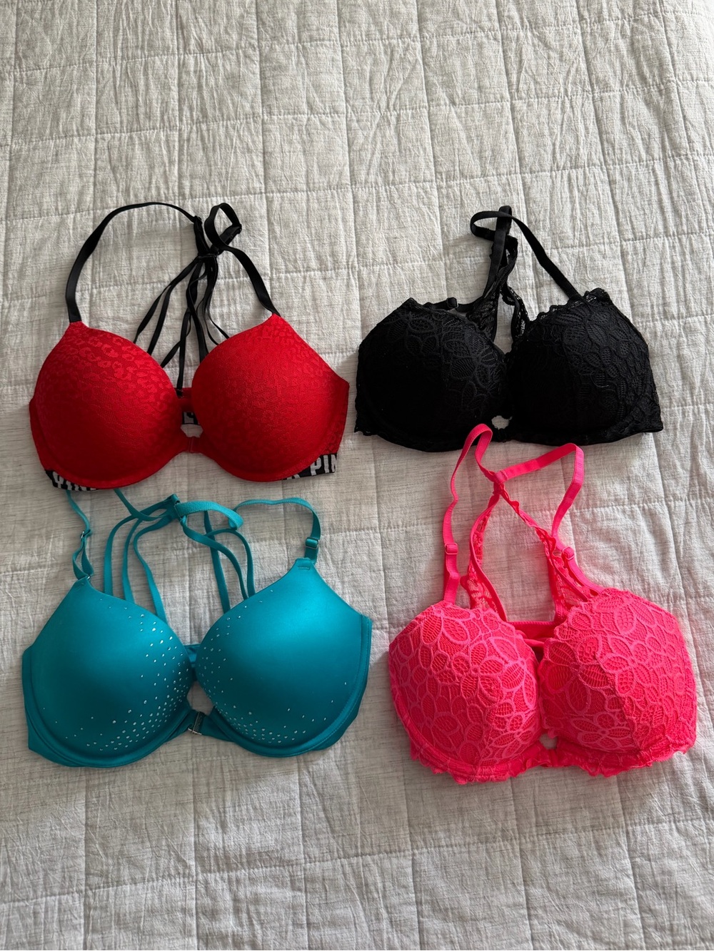 Lot of 4 Pink and Victoria’s Secret 32DD racer back bras